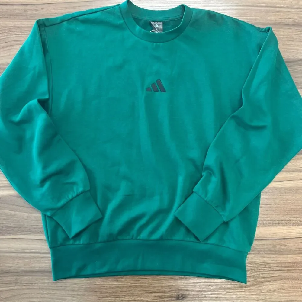 NWT Adidas Essentials Feel Cozy Sweatshirt Large Green Fleece Crewneck Pullover
